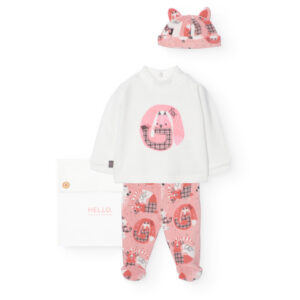 Conjunto terciopelo niña gato rosa