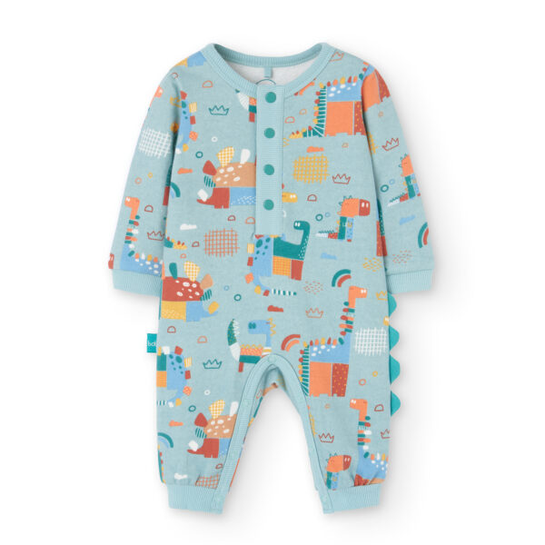 Mameluco felpa estampado dinosaurios verde