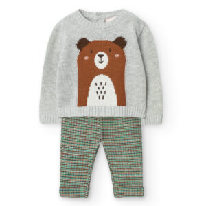 Conjunto tejido de punto oso girs-raya verde