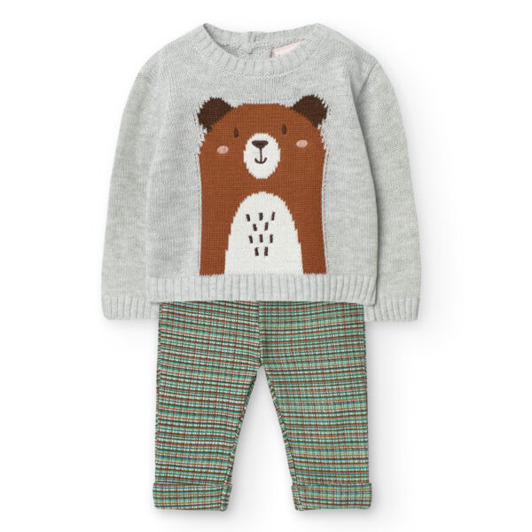 Conjunto tejido de punto oso girs-raya verde