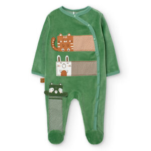 Mameluco terciopelo verde animalitos