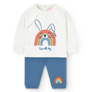 Conjunto niña felpa conejo blanco- azul