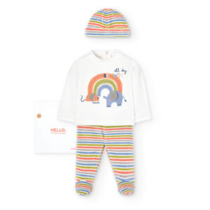 Conjunto terciopelo 3 piezas blanco-rayas elefante