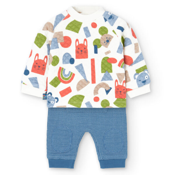 Conjunto niño felpa figuras blanco- azul